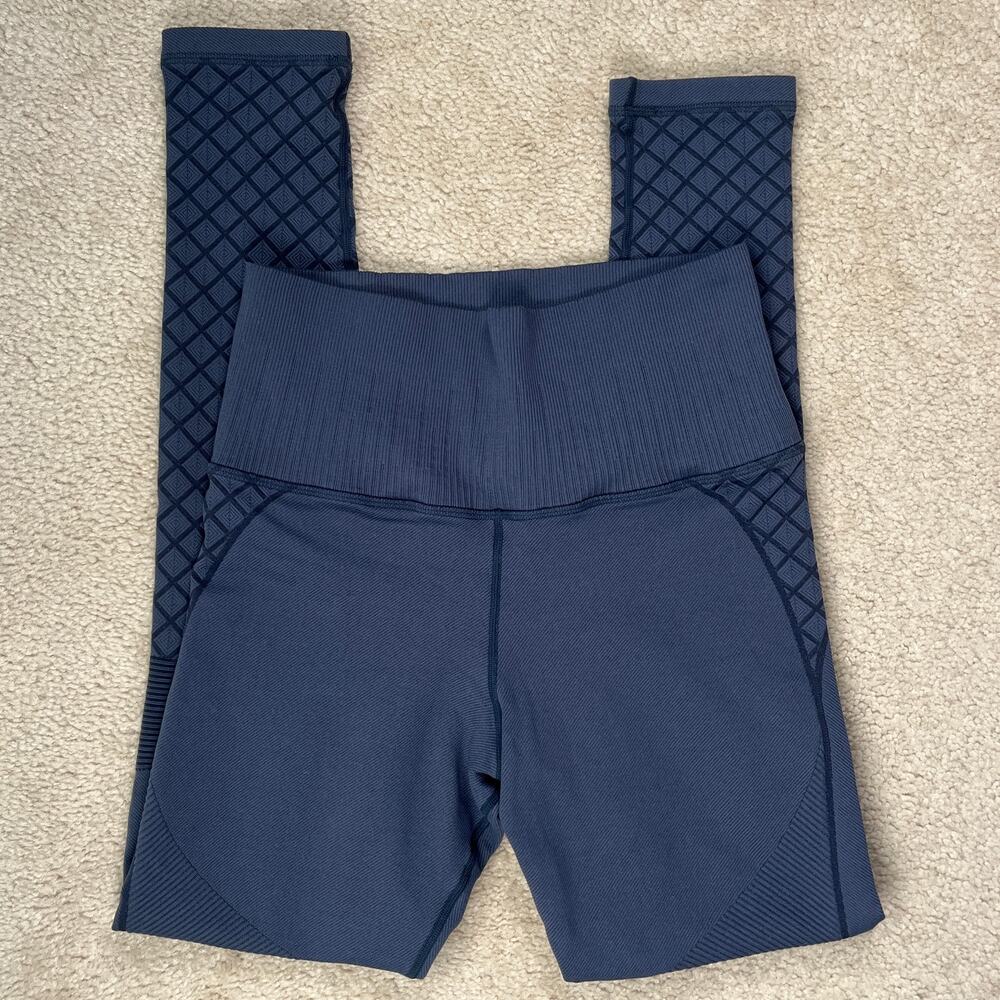 Avocado Diamond Textured High Waist Ribbed Leggings Compression Navy Blue Size S